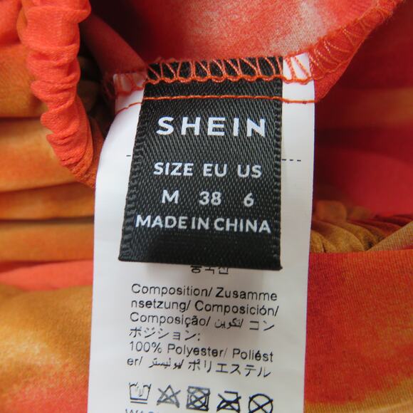 Shein Red Orange Floral Short Mini Dress Romper Medium Cut Out - Picture 10 of 11